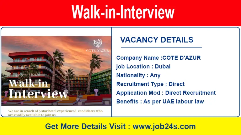 CÔTE D'AZUR Careers Dubai - Walk-in-Interview